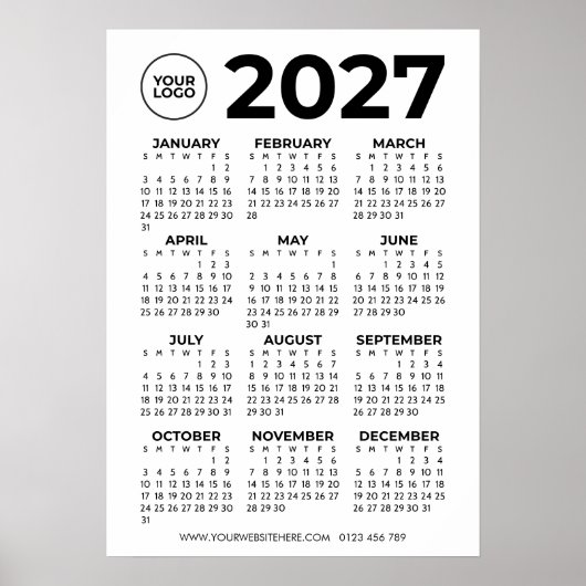 Poster Calendrier d'affaires simple de base 2027 Logo d'e (Devant)