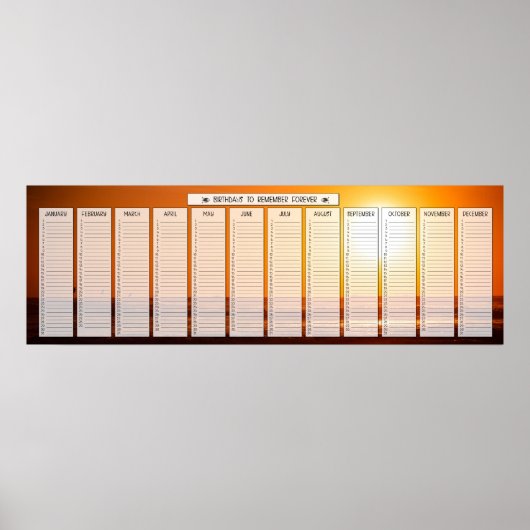 Poster Calendrier d'anniversaire de lever de soleil de la (Devant)