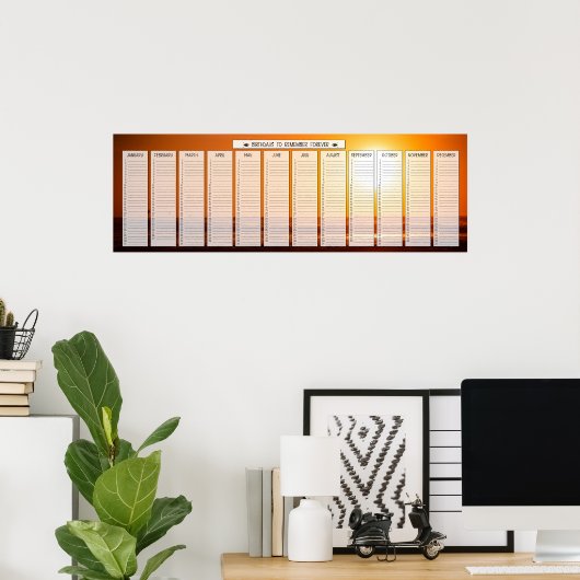 Poster Calendrier d'anniversaire du lever de soleil de la (Bureau à domicile)