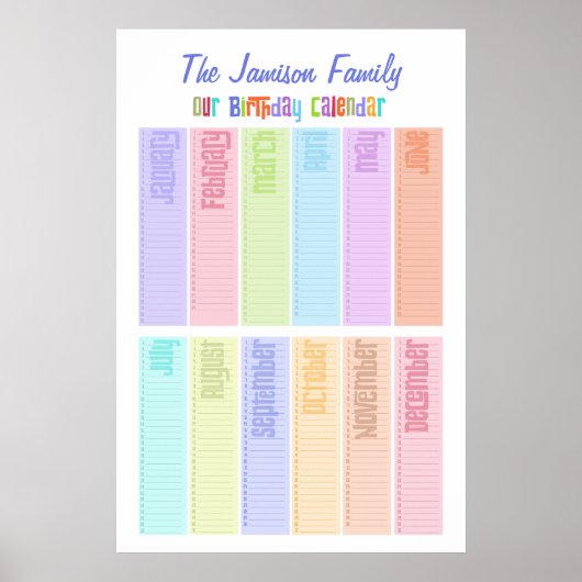 Poster Calendrier d'anniversaire perpétuel personnalisé (Devant)