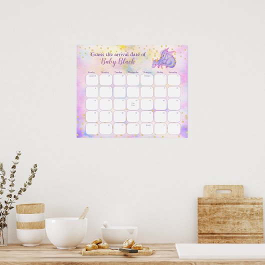 Poster Calendrier de Baby Shower Dragon pour deviner la d (Cuisine)