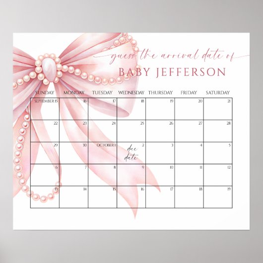 Poster Calendrier de Date de Naissance Bébé Guess Ruban R (Devant)