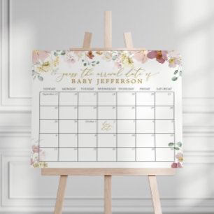 Poster Calendrier de date d'échéance du Baby shower fleur