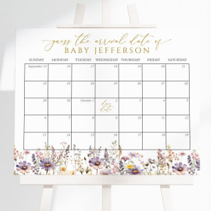 Poster Calendrier de date d'échéance du Baby shower fleur