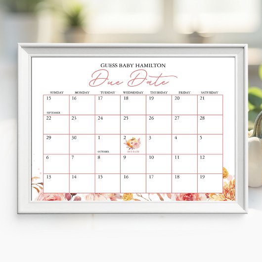 Poster Calendrier de date prévue de bébé pour la fête aut