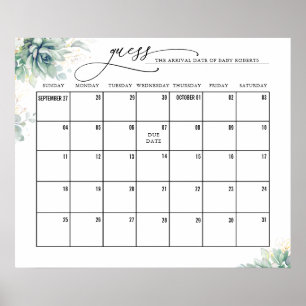 Poster Calendrier de date prévue pour les succulentes aux