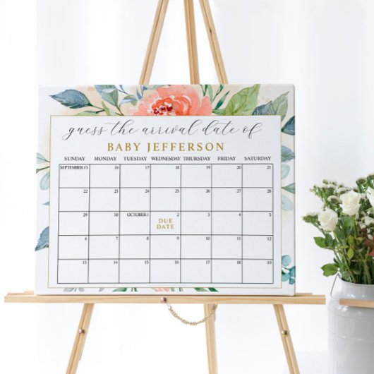 Poster Calendrier de date prévue rose floral Guess rose b