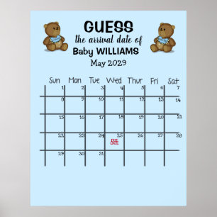 Poster Calendrier de devinette de date d'accouchement ave