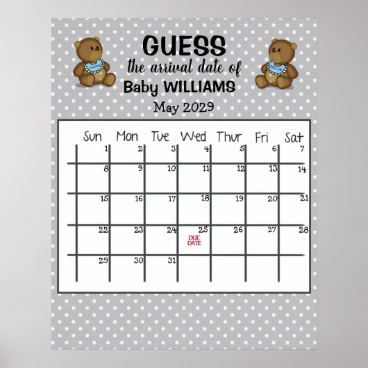 Poster Calendrier de devinette de date d'accouchement ave (Devant)