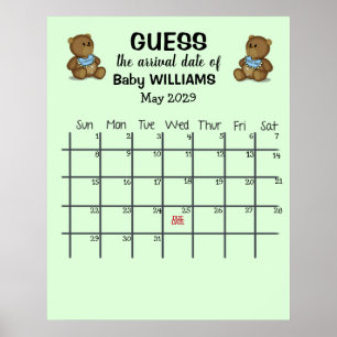 Poster Calendrier de devinette de date d'accouchement ave