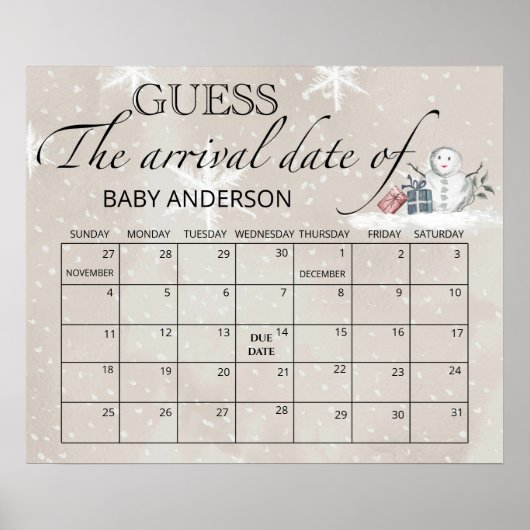 Poster Calendrier de devinette de date d'accouchement Bab (Devant)