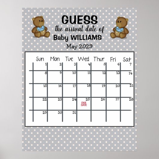 Poster Calendrier de devinette de date d'échéance avec af (Devant)