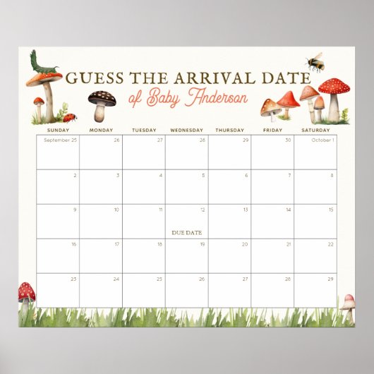 Poster Calendrier de devinette de date prévue Champignon (Devant)