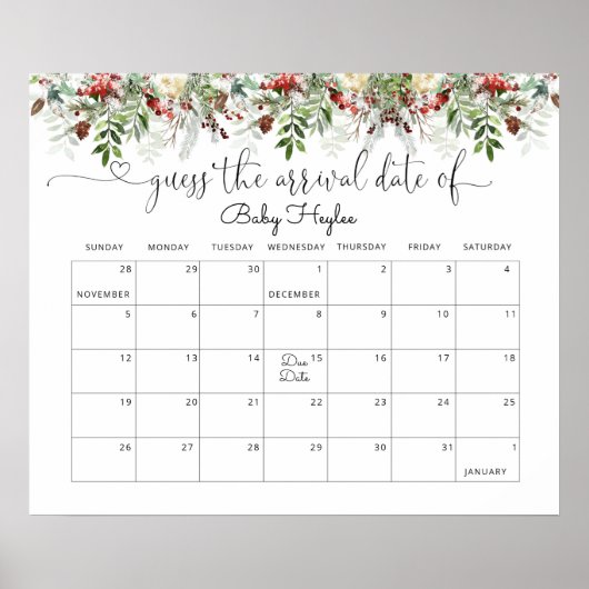 Poster Calendrier de devinette de date prévue Evergreen (Devant)