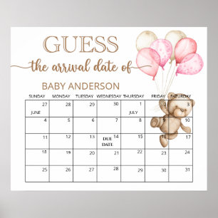 Poster Calendrier de devinette de date prévue pour bébé o