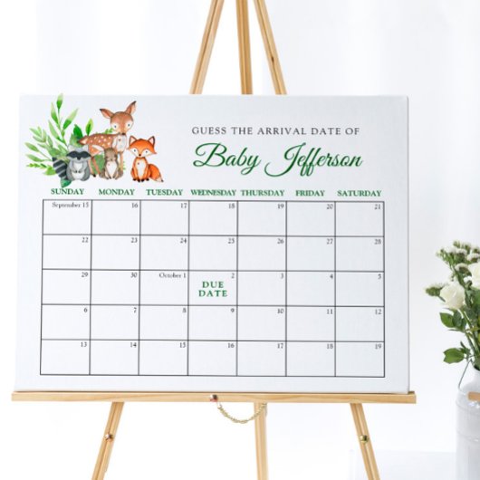 Poster Calendrier de grossesse Bébé Animaux de la forêt