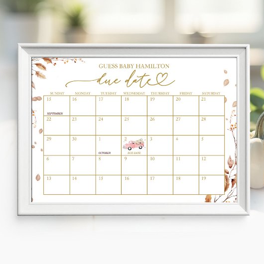 Poster Calendrier de grossesse pour la douche bébé Fille