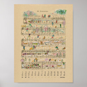 Poster Calendrier de janvier Notes Happy 2022