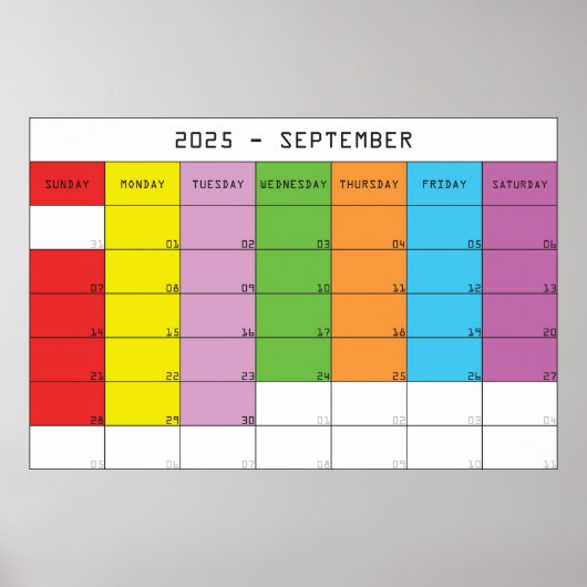 Poster Calendrier de jours de couleur septembre 2025 plan (Devant)