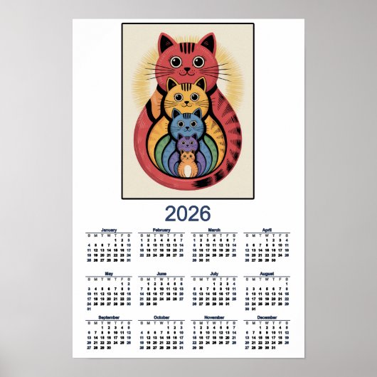 Poster Calendrier de la famille de chat mignon pour 2026 (Devant)