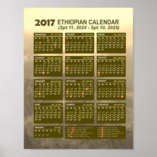 Poster Calendrier de la nouvelle année éthiopienne 2017 2 (Devant)