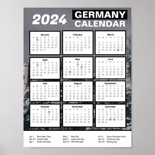 Poster Calendrier de l'Allemagne 2024 en anglais | Téléch (Devant)