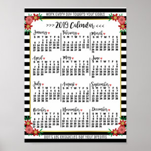 Poster Calendrier de l'année 2019 à rayures florales Te