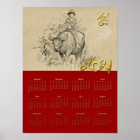 Poster Calendrier de l'année du Bœuf Chinois W Buffalo Ki (Devant)