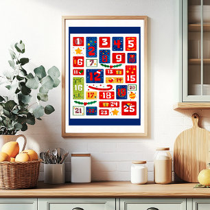 Poster Calendrier de l'Avent de Noël à Compte à Rebours d