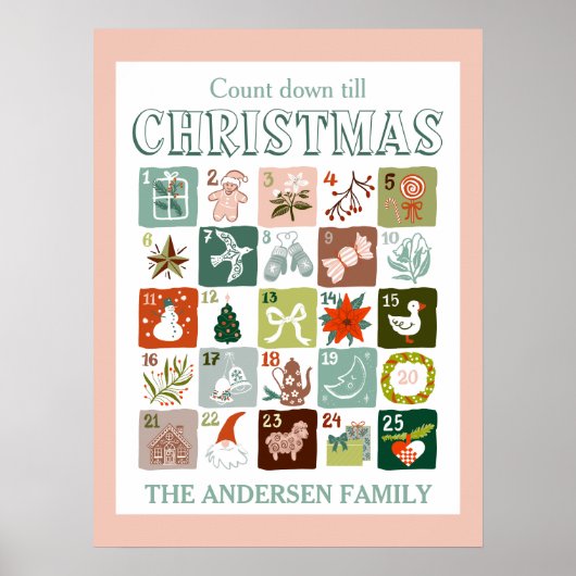 Poster calendrier de l'avent de Noël compte à rebours  (Devant)