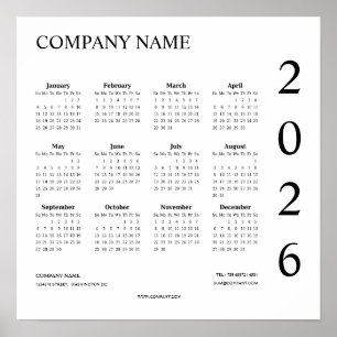 Poster Calendrier de l'entreprise minimaliste 2026