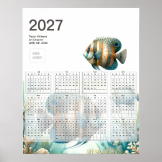 Poster Calendrier de logo d'entreprise aquatique de poiss