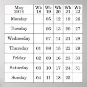 Poster Calendrier de mai 2014 semaines numérotées (Devant)