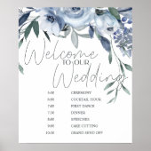 Poster Calendrier de mariage Fleurs Roses Bleu Poussiéreu (Devant)