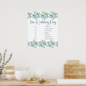 Poster Calendrier de mariage floral jaune bleu clair vert (Cuisine)