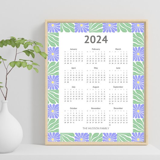 Poster Calendrier de modèle floral géométrique moderne 20
