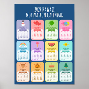 Poster Calendrier de motivation Kawaii mignon 2027 de pos