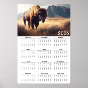 Poster Calendrier de paysage de bison et de montagne 2026