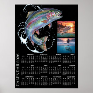 Poster Calendrier de photos de pêche 2026, pêche à la mou