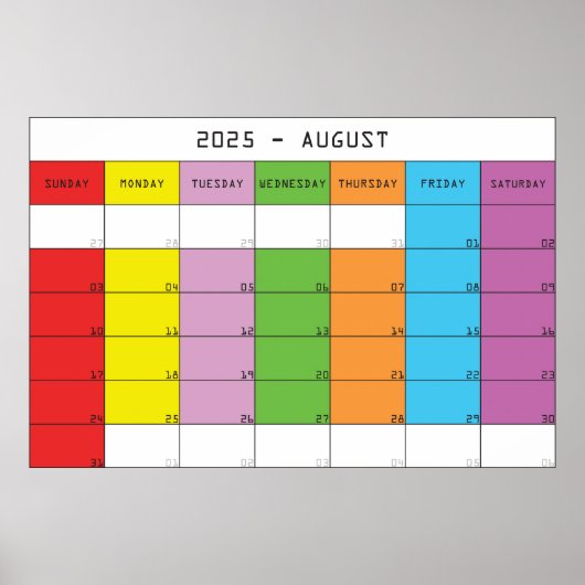 Poster Calendrier de planification des jours de couleur a (Devant)