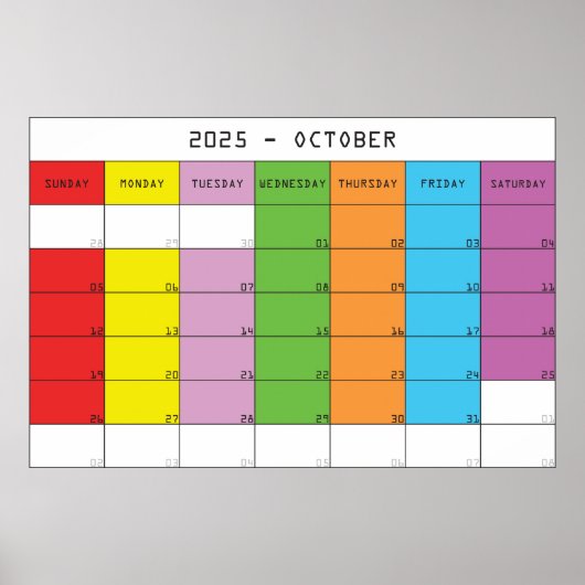 Poster Calendrier de planification des jours de couleur o (Devant)