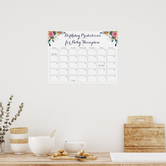 Poster Calendrier de prédiction d'anniversaire Baby Showe (Cuisine)