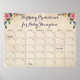 Poster Calendrier de prédiction d'anniversaire de Baby Sh