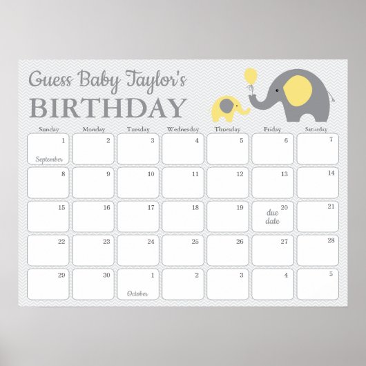 Poster Calendrier de prédiction d'anniversaire de bébé él (Devant)