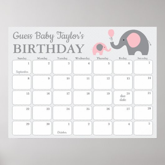 Poster Calendrier de prédiction d'anniversaire de bébé él (Devant)