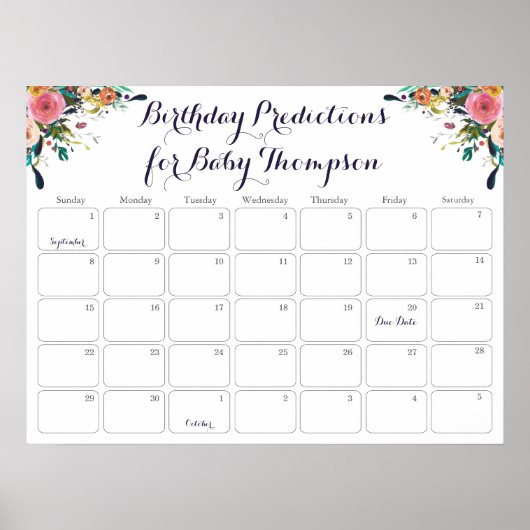 Poster Calendrier de prédiction d'anniversaire pour Baby  (Devant)
