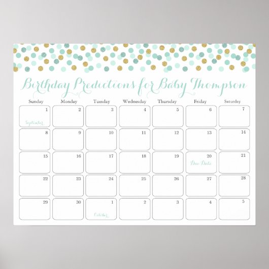 Poster Calendrier de prédiction d'anniversaire pour bébé  (Devant)