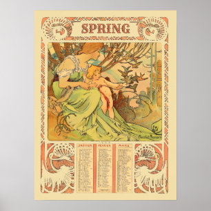 Poster Calendrier de printemps Art nouveau de l'ère victo