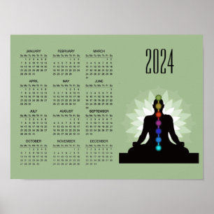Poster Calendrier de Sept Chakras Yoga Design 2024
