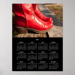 Poster Calendrier des bottes de cowboy rouges fantaisie 2
